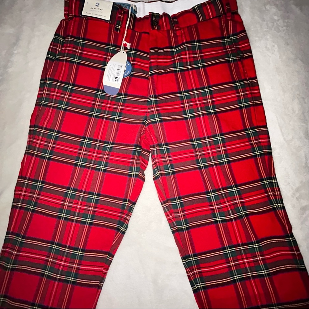 Castaway Men's Red and Green Plaid Pants size 32”x32” NEW - Picture 5 of 14